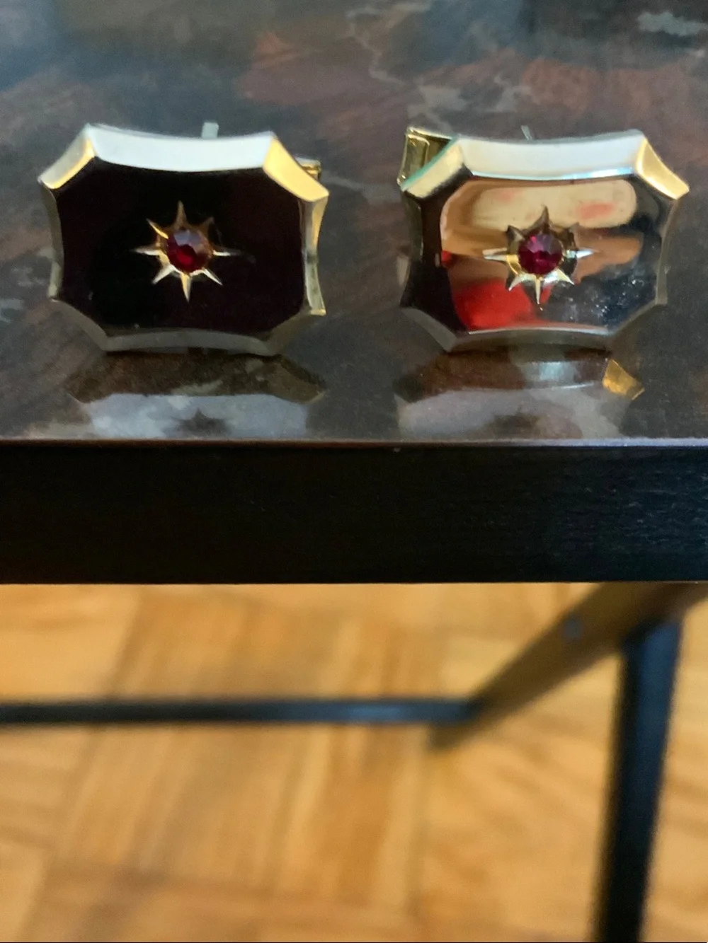 Gold-Tone Starburst Cufflinks with Red Center Stones